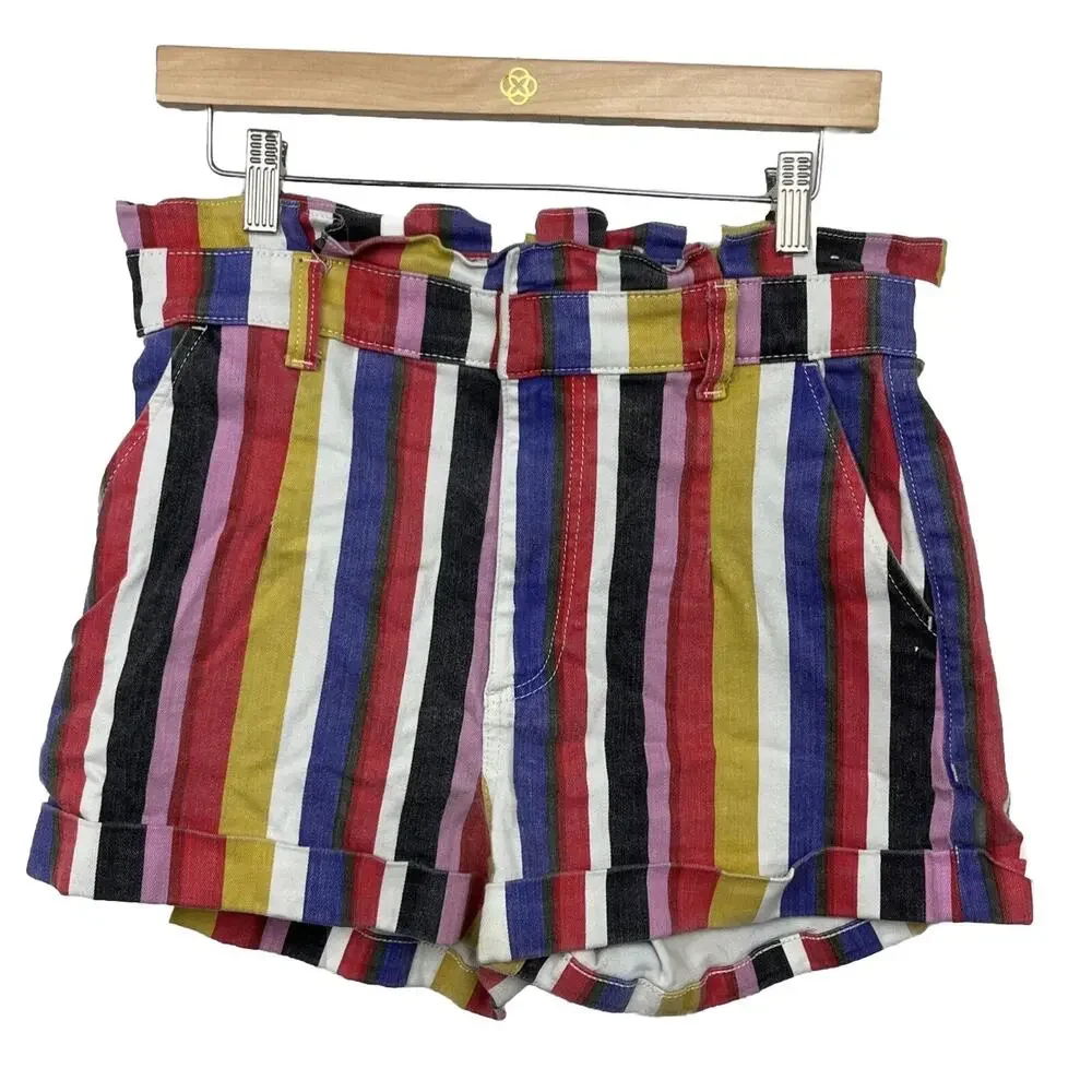 Express Shortie Extreme High Rise Womens Shorts Bold Striped Size 10 No Belt